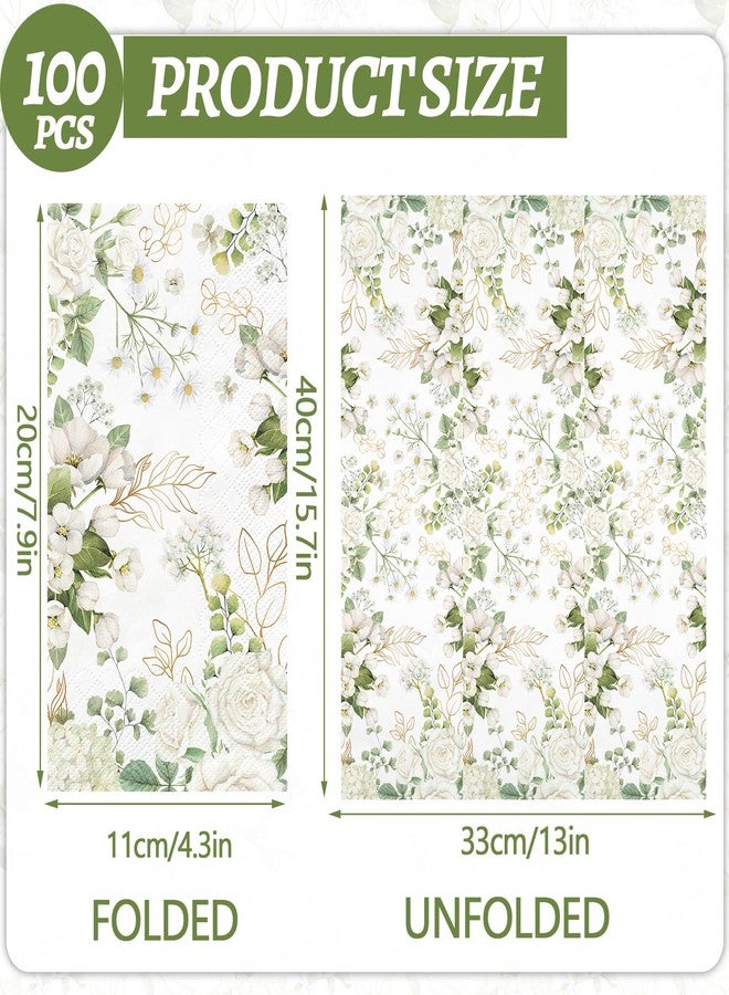 IANFEPH 100 PCS White Floral Paper Napkins 3 Ply Disposable Hand Towels for Bathroom Spring Flowers Guest Napkins Greenery Floral Dinner Napkin Decor for Wedding Bridal Baby Shower Birthday Tea Party - Image 4